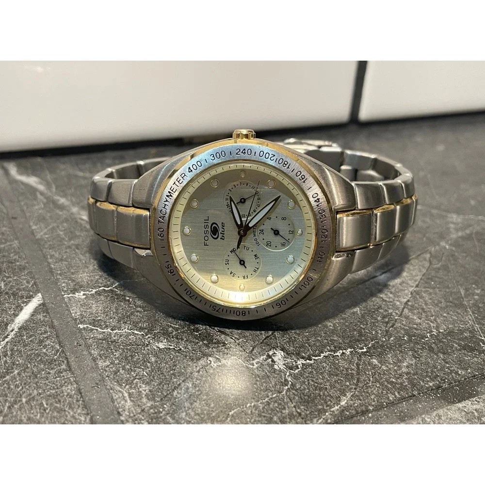 Fossil Silver and Gold Tone Surf Watch - New Battery